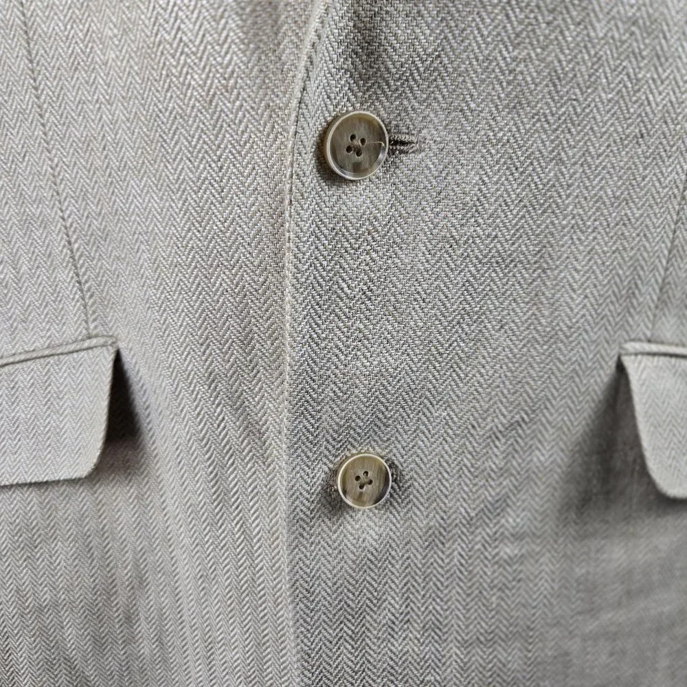 Joseph Abboud Sz 40 Regular 100% Linen Cream Colored Blazer 2 Button Herringbone